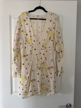 Free People Cream Long Sleeve Polka Dot & Yellow Floral Mini Dress